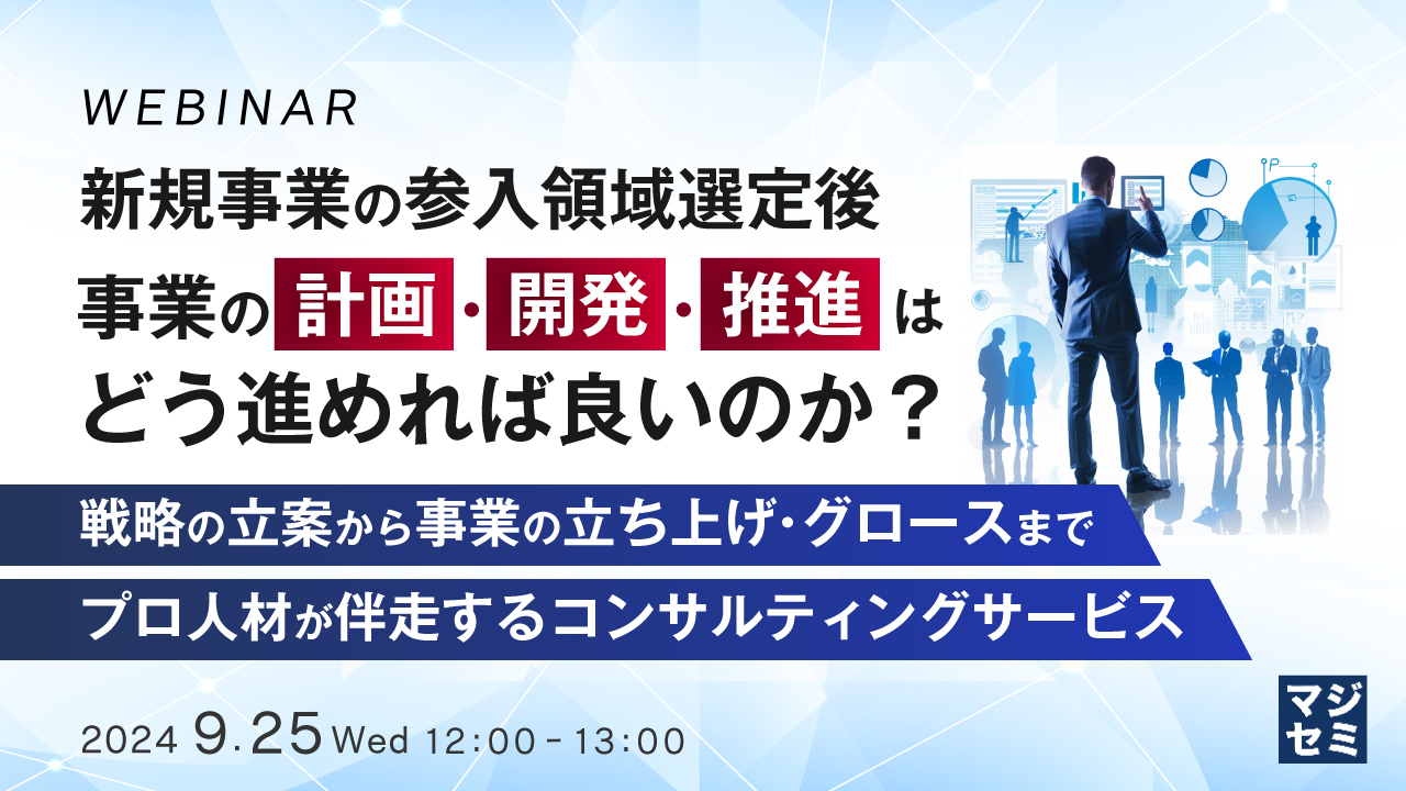新規事業の参入領域選定後、事業の計画・開発・推進はどう進めれば良いのか? ~戦略の立案から事業の立ち上げ・グロースまでプロ人材が伴走するコンサルティングサービス~