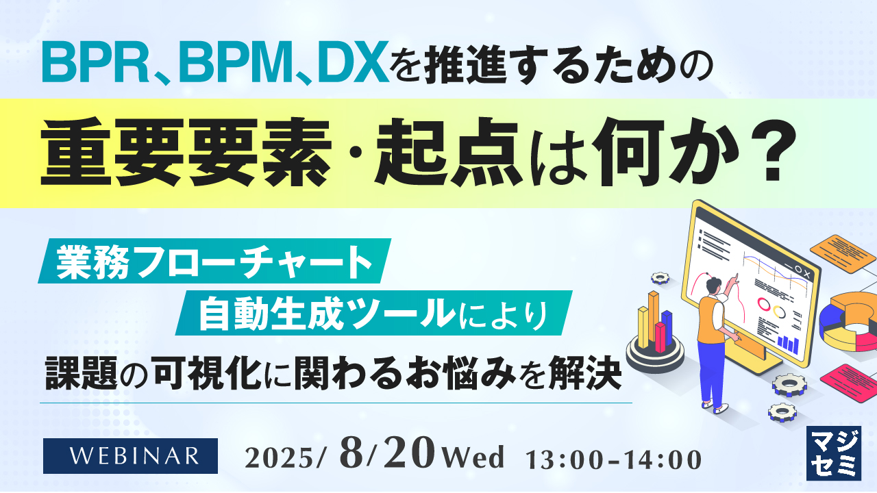 BPR、BPM、DXを推進するための重要要素・起点は何か? ~業務フローチャート自動生成ツールにより、課題の可視化に関わるお悩みを解決~